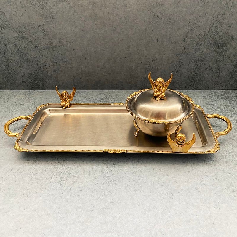 IZZHAAR Angel Serving Tray | Metal Serving Tray | Kitchen & Dining Decorative Tray | Trays for Marriage | Kitchen Organizer Tray | Trays for Dining Table Decoration | Trays for Gifting| - Image 5