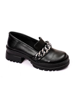 Women Platform Loafers Deacorated With Chain Black