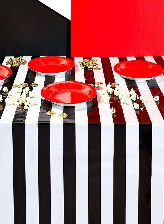 Sparkle and Bash 3-Pack Black & White Striped Disposable Rectangle Tablecloth - 54 x 108 in Plastic Table Cover - Waterproof Stain Resistant Cover for Party Decorations & Outdoor Events - Image 5