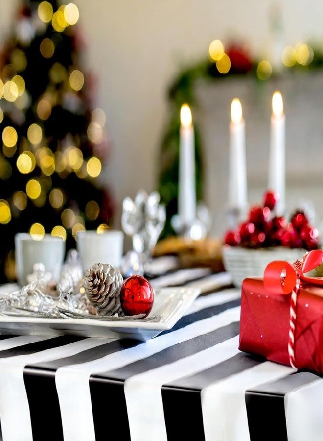 Sparkle and Bash 3-Pack Black & White Striped Disposable Rectangle Tablecloth - 54 x 108 in Plastic Table Cover - Waterproof Stain Resistant Cover for Party Decorations & Outdoor Events - Image 2
