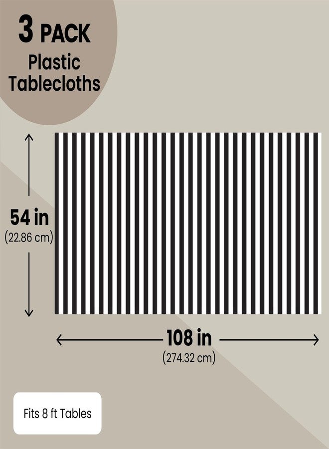 Sparkle and Bash 3-Pack Black & White Striped Disposable Rectangle Tablecloth - 54 x 108 in Plastic Table Cover - Waterproof Stain Resistant Cover for Party Decorations & Outdoor Events - Image 4