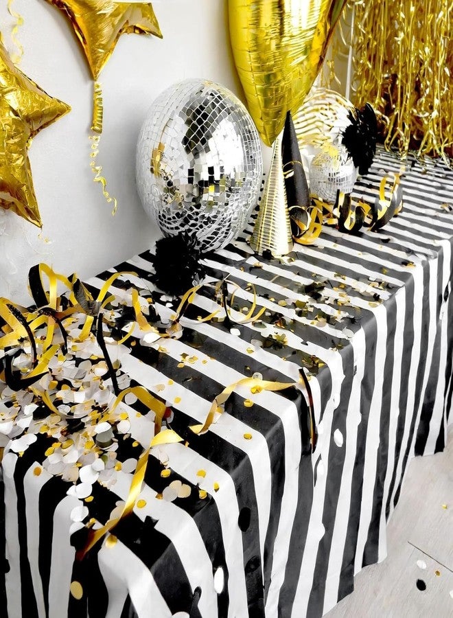Sparkle and Bash 3-Pack Black & White Striped Disposable Rectangle Tablecloth - 54 x 108 in Plastic Table Cover - Waterproof Stain Resistant Cover for Party Decorations & Outdoor Events - Image 3