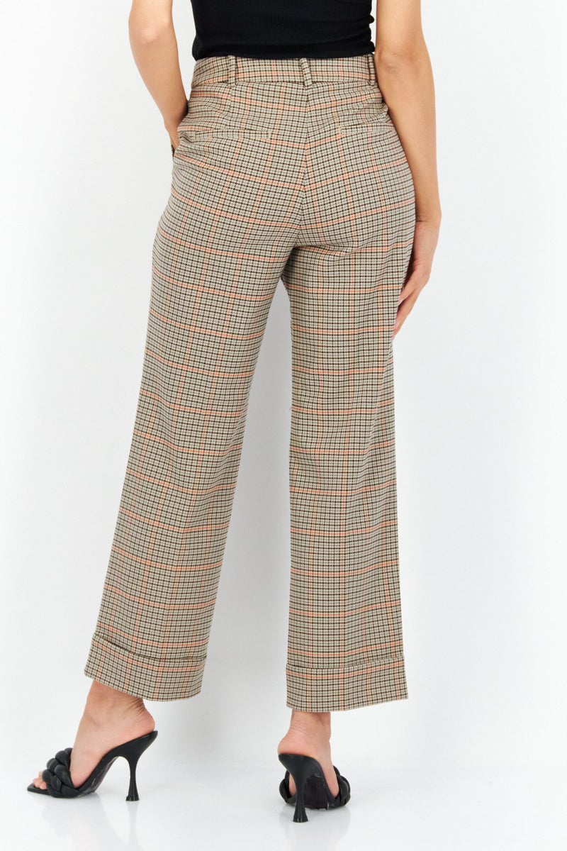 ESPRIT Women Regular Fit Houndstooth Casual Pants, Beige - Image 4