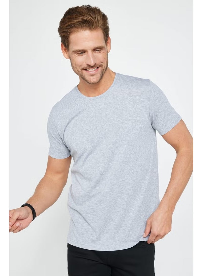 Tudors Men's Slim Fit Narrow Cut Cotton Soft Textured Flexible Fabric Plain Basic Gray Crew Neck T-Shirt - Image 1