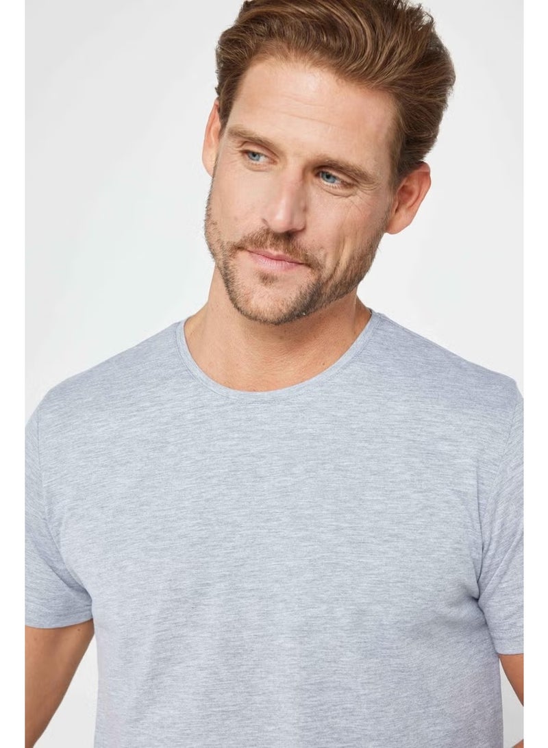 Tudors Men's Slim Fit Narrow Cut Cotton Soft Textured Flexible Fabric Plain Basic Gray Crew Neck T-Shirt - Image 3