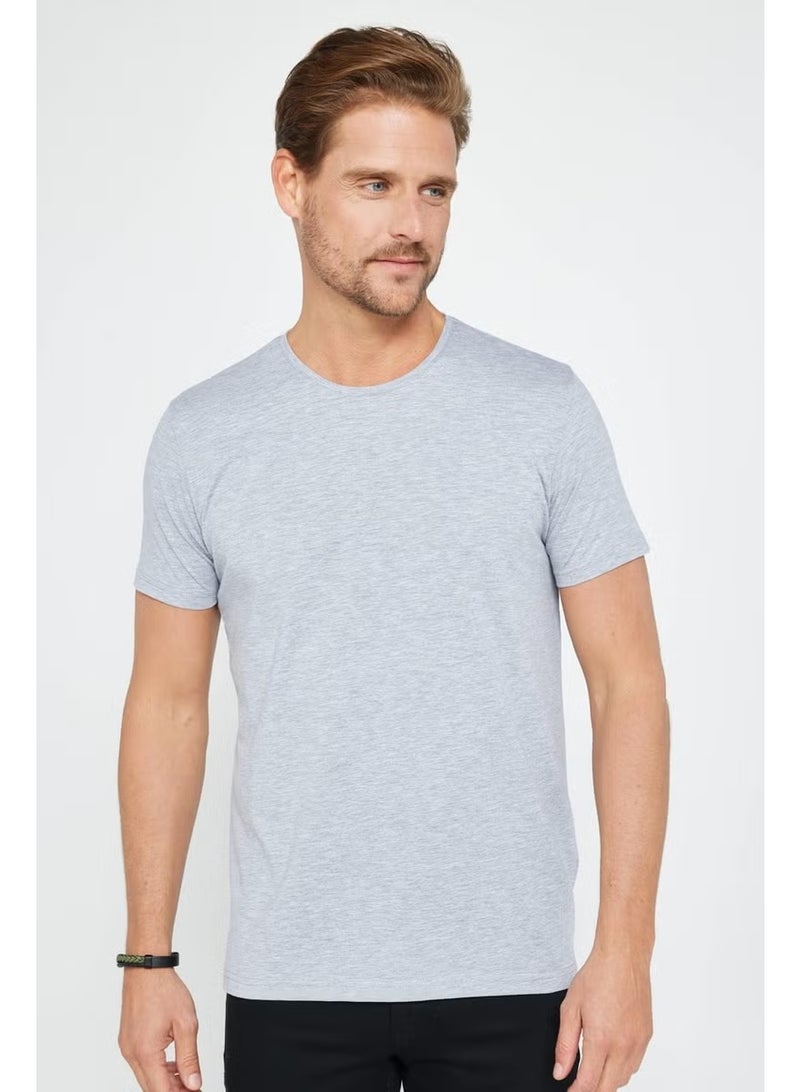 Tudors Men's Slim Fit Narrow Cut Cotton Soft Textured Flexible Fabric Plain Basic Gray Crew Neck T-Shirt - Image 2