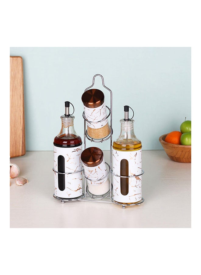 DANUBE HOME طقم ادريان مكون من 4 مرطبانات توابل باللون الأبيض Ov:2X400 ml Sp:2X150 ml أدوات منزلية حديثة من الزجاج والمعدن لتخزين الطعام باللون الأبيض  - Image 1