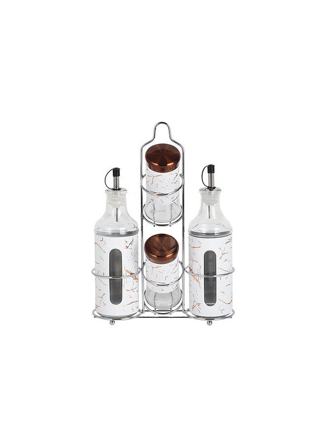 DANUBE HOME طقم ادريان مكون من 4 مرطبانات توابل باللون الأبيض Ov:2X400 ml Sp:2X150 ml أدوات منزلية حديثة من الزجاج والمعدن لتخزين الطعام باللون الأبيض  - Image 3