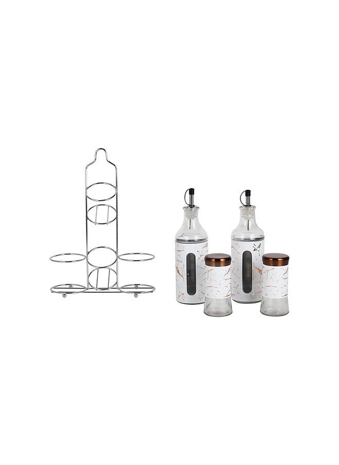 DANUBE HOME طقم ادريان مكون من 4 مرطبانات توابل باللون الأبيض Ov:2X400 ml Sp:2X150 ml أدوات منزلية حديثة من الزجاج والمعدن لتخزين الطعام باللون الأبيض  - Image 4