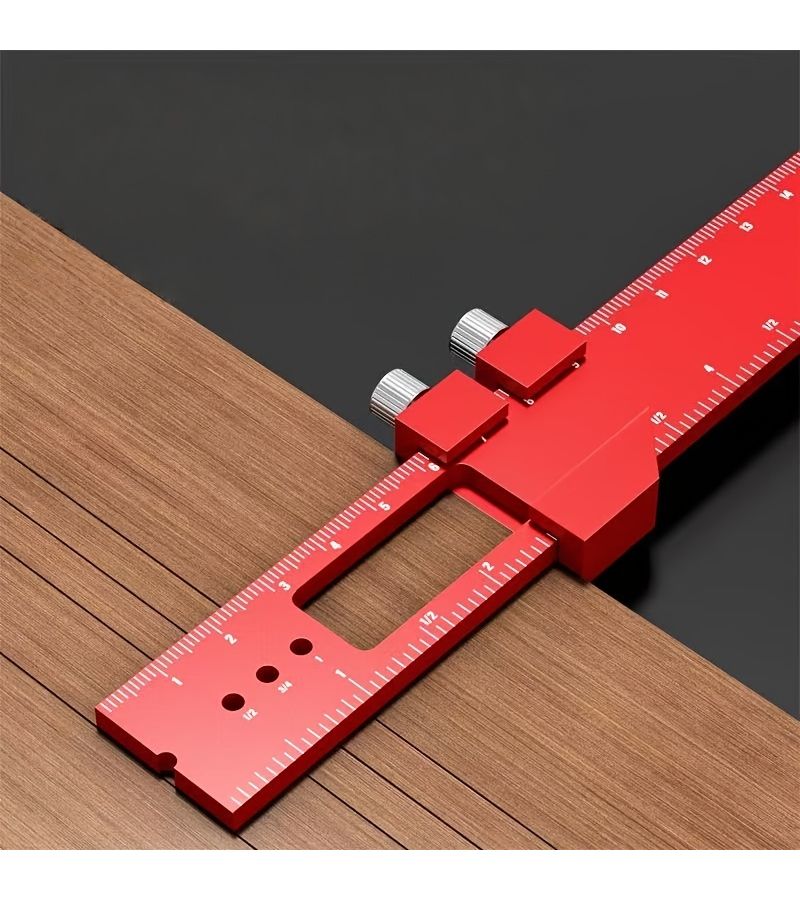 Red 300mm Woodworking Marking Square with Limit Stop Precision Measuring Tool - Image 1