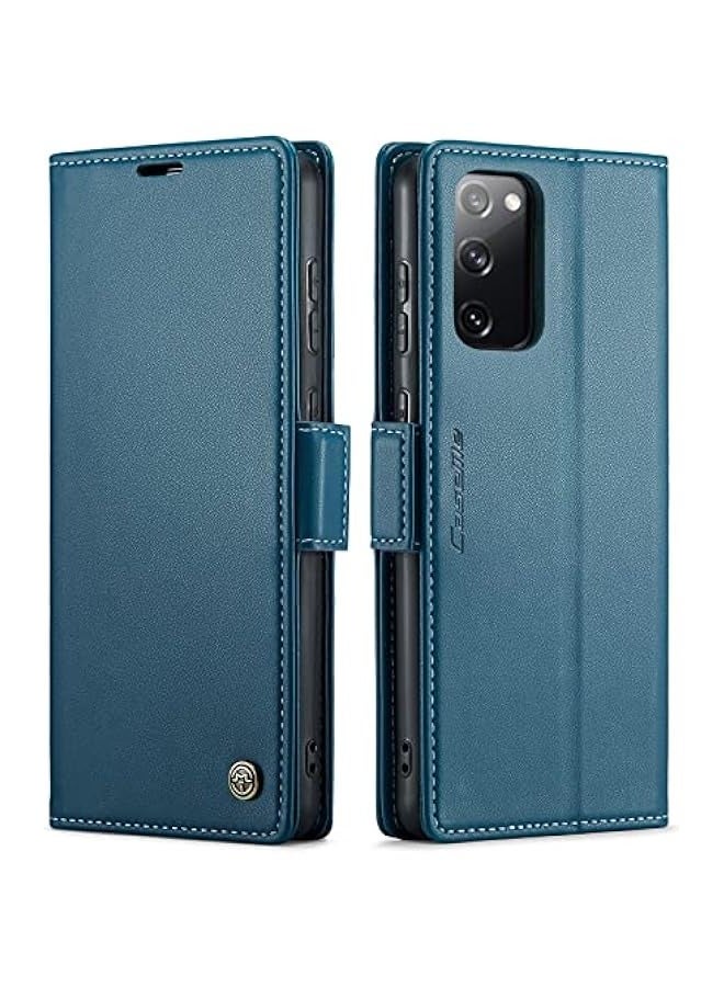 CaseMe Samsung Galaxy S20 FE 5G Wallet Case - RFID Blocking Card Holder Leather Flip Case with Magnetic Stand - Fashion Blue - Image 1