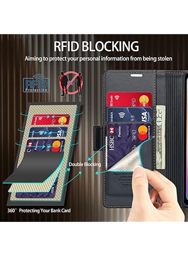 CaseMe Samsung Galaxy S20 FE 5G Wallet Case - RFID Blocking Card Holder Leather Flip Case with Magnetic Stand - Fashion Blue - Image 3