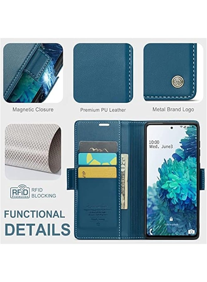 CaseMe Samsung Galaxy S20 FE 5G Wallet Case - RFID Blocking Card Holder Leather Flip Case with Magnetic Stand - Fashion Blue - Image 4
