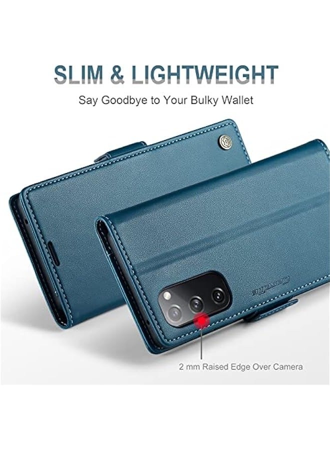CaseMe Samsung Galaxy S20 FE 5G Wallet Case - RFID Blocking Card Holder Leather Flip Case with Magnetic Stand - Fashion Blue - Image 5