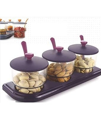 Ameedarshan 3 in 1 Pickle Spice Jar Set for Dining TableKitchen Multipurpose Festival Stand Spice Container Masala Rack Mukhwas Container Condiment Set Pickle Jar