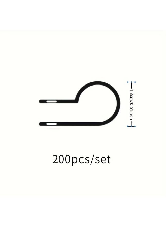 200 قطعة مشابك كابلات سوداء من النوع R، مشابك أسلاك متينة من النايلون للمنزل والسيارة والمكتب - Image 1