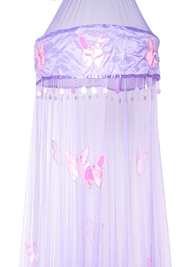 OctoRose Purple Butterfly Round Hoop Bed Canopy Net | Hanging Canopy Bed Drapes | Fits Full Crib, Kids, Twin, Queen, King Mosquito Netting 60x250x1200CM (Purple) - Image 1