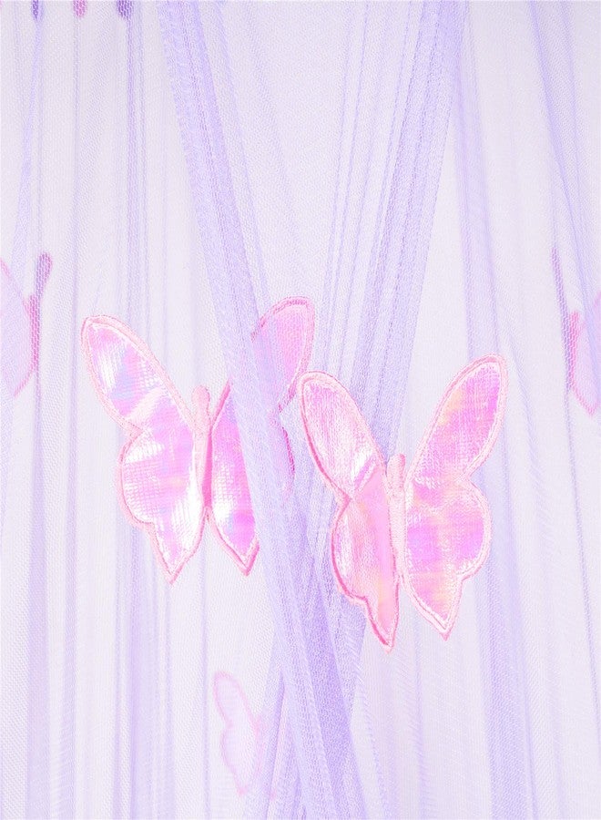OctoRose Purple Butterfly Round Hoop Bed Canopy Net | Hanging Canopy Bed Drapes | Fits Full Crib, Kids, Twin, Queen, King Mosquito Netting 60x250x1200CM (Purple) - Image 2