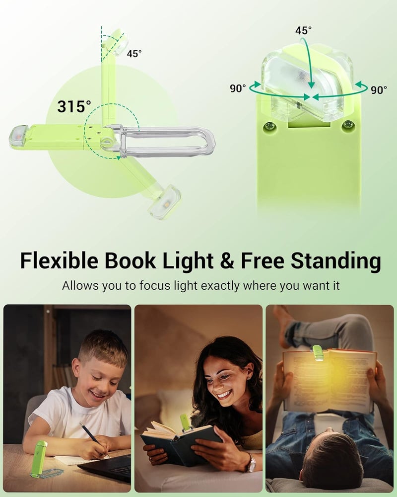 DEWENWILS Book Reading Light, USB Rechargeable Booklight for Reading at Night, LED Clip On Book Lights for Kids, Bookworms, Blue Light Blocking, Amber + Warm White (Green) - Image 4