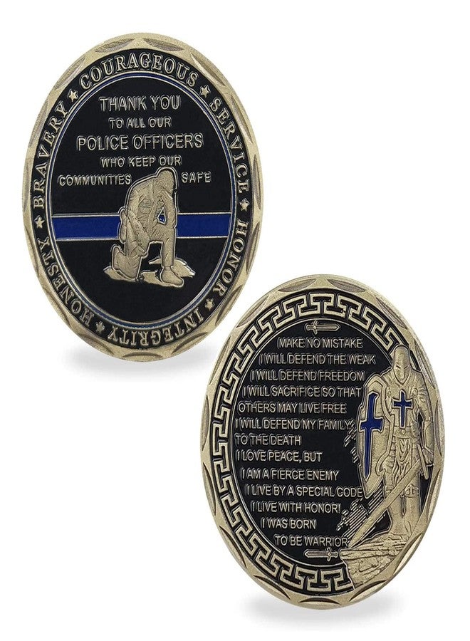 Glamtune Thank You Police Challenge Coin Law Enforcement Thin Blue Line Police Officers Prayer Coin - Image 1