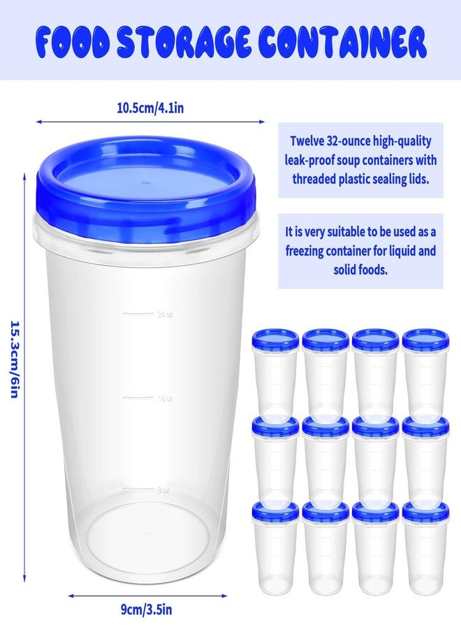 ISUSSER 12 Pack Freezer Containers with Screw On Lids, 32 Oz Stackable Reusable Plastic Storage Container, Airtight Plastic Food Storage Containers with Twist Top Lids for Food Soup Jello Sauce - Image 2