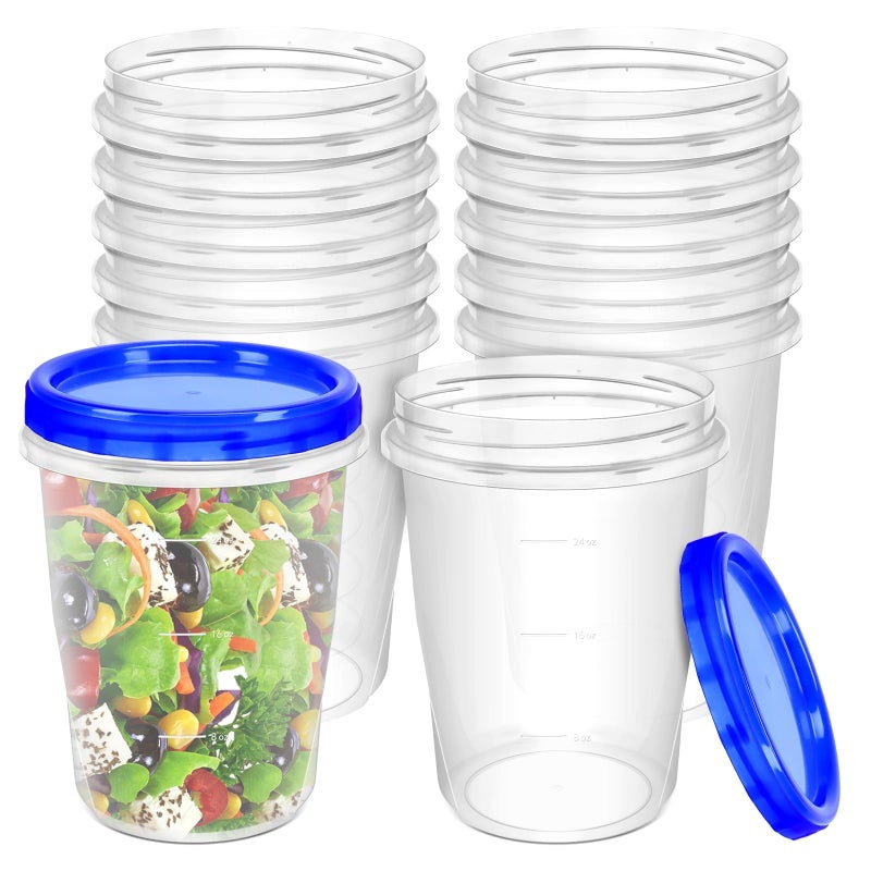ISUSSER 12 Pack Freezer Containers with Screw On Lids, 32 Oz Stackable Reusable Plastic Storage Container, Airtight Plastic Food Storage Containers with Twist Top Lids for Food Soup Jello Sauce - Image 1