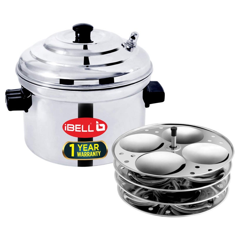 iBELL Stainless Steel Idly Cooker, Induction and Gas Stove Compatible Idli Maker (Silver; 16 Idlies) 4-Plates - Image 3
