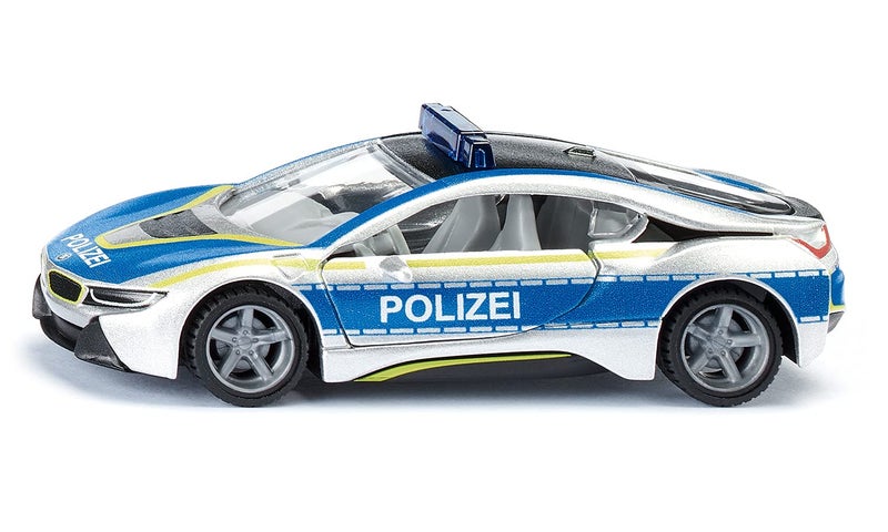 siku 2303, BMW i8 Police Car, Metal/Plastic, 1:50, Blue/Silver, Opening gull-wing doors, Changeable wheels, Rubberised tyres - Image 1