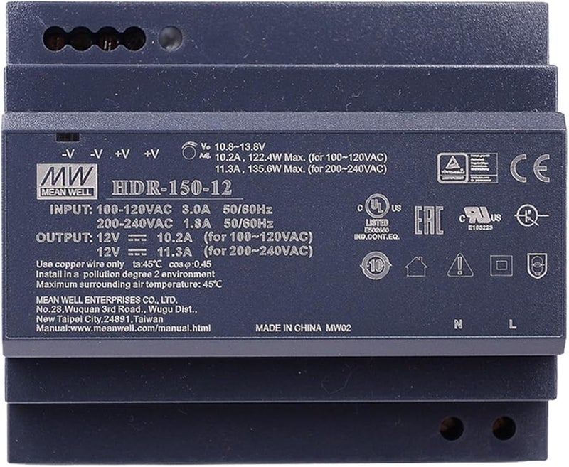 HDR 150 12 وحدة تزويد طاقة للسكة DIN 12V 122W 10A فئة الحماية من الجهد الزائد III آمنة ومستقرة - Image 4