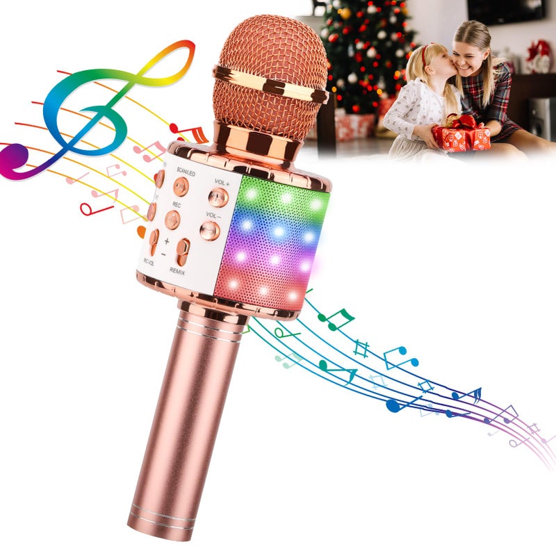 ShinePick Karaoke Microphone 4 in 1 Wireless Microphone with LED Lights Handheld Portable Karaoke Machine Home KTV Player Compatible with Android iOS DevicesPink - Image 2