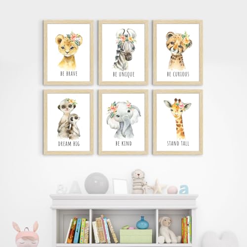 ArtX Wall Paintings For Kids Room, Animals Kids Room Wall Frame, Kids Room Decor, A4 Size, Multicolor, Synthetic Wood, Set Of 6 - Image 1