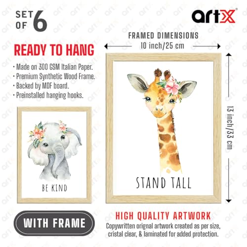 ArtX Wall Paintings For Kids Room, Animals Kids Room Wall Frame, Kids Room Decor, A4 Size, Multicolor, Synthetic Wood, Set Of 6 - Image 4