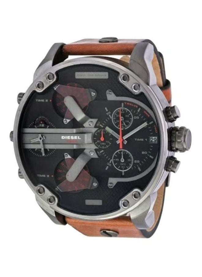 DIESEL Men's Mr. Daddy Round Shape Leather Band Chronograph Wrist Watch 57 mm - Brown - DZ7332  - Image 1