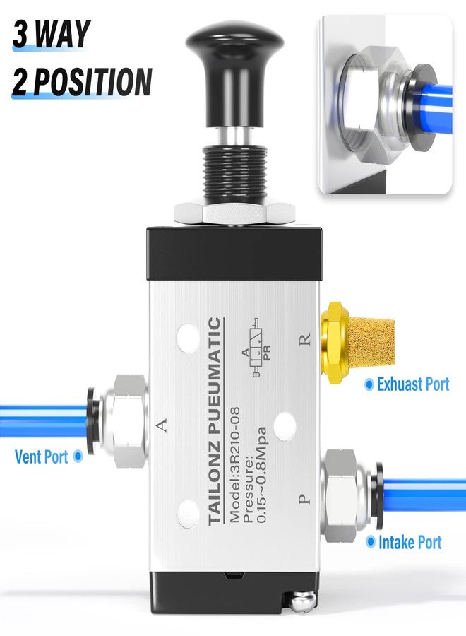 TAILONZ PNEUMATIC صمام هوائي ثلاثي الاتجاهات ثنائي الوضع من تايلونز، يعمل بذراع يدوي، مقاس 1/4 بوصة NPT، صمام لولبي هوائي، تحكم يدوي، دفع وسحب، 3R210-08 - Image 4