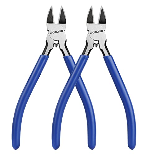 WORKPRO 2 Pack Wire Cutters, 6 Inch Precision Flush Cutters, Spring Loaded Side Cutting Pliers, Sharp Diagonal Cutters for Crafts, Jewelry Making, Electronics - Image 1