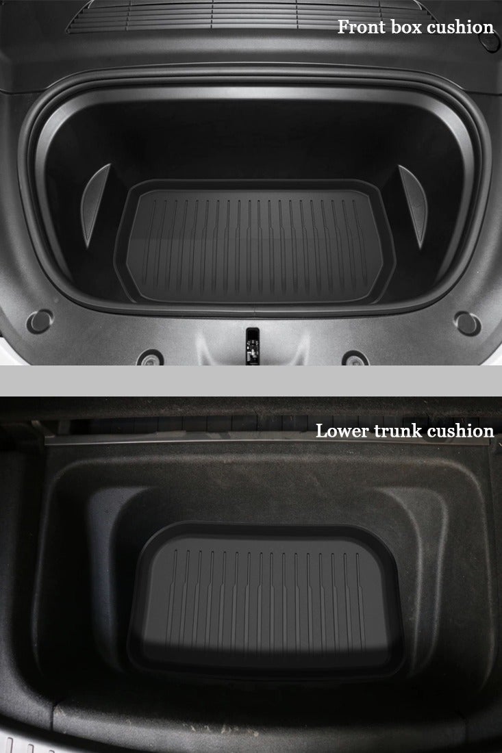 Generic 3-piece set of car floor mats, suitable for 2021-2024 Tesla Model Y car trunk floor mats, front compartment storage boxes, and trunk storage boxes. Wear resistant, easy to clean, high-end. Material: TPE.  - Image 3