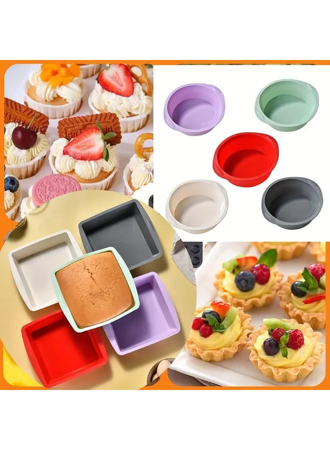 1 5 Green Round Silicone Cake Molds Multipurpose Square And Circle Baking Mold Easy Demold High Temperature Resistant Bending Without Deformation Sturdy Durable For Kitchen Restaurant And Cake Shop - Image 1