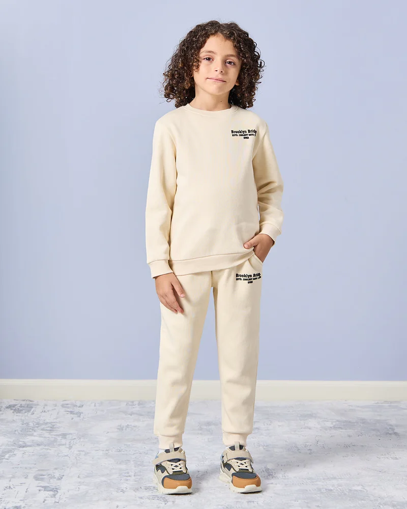 REDTAG Boys Ivory Printed Casual Jogger Set (2 Piece)