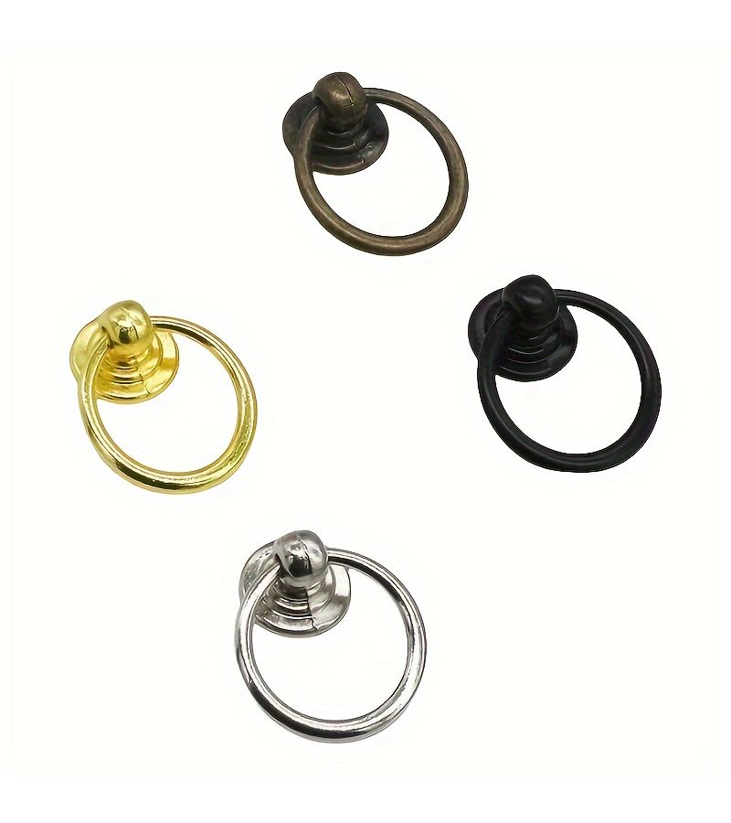 Set Of 8 Yellow European Style Vintage Round Ring Handles For Doors And Cabinets With Installation Screws - Image 2