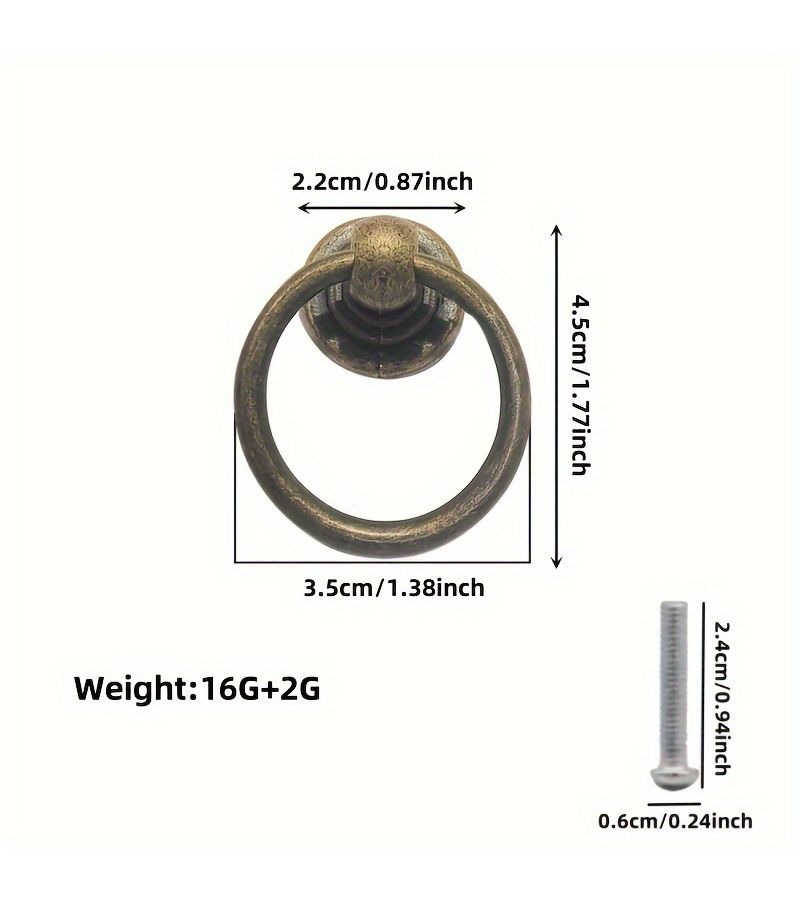 Set Of 8 Yellow European Style Vintage Round Ring Handles For Doors And Cabinets With Installation Screws - Image 5