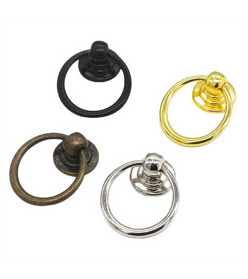 Set Of 8 Yellow European Style Vintage Round Ring Handles For Doors And Cabinets With Installation Screws - Image 1