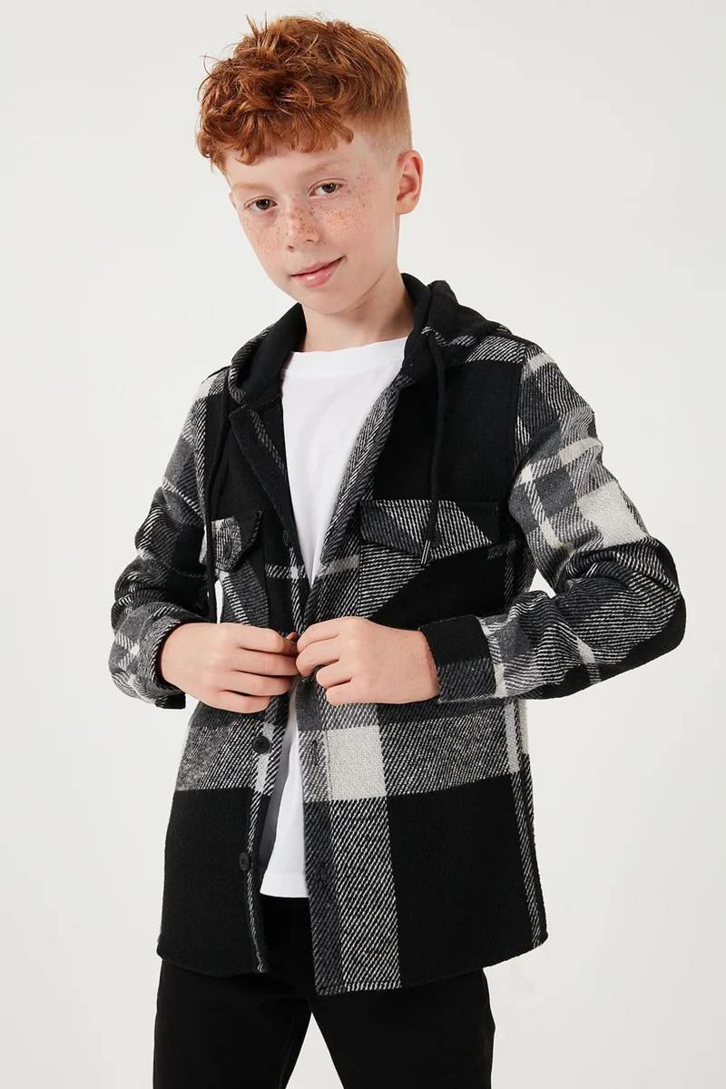 Lela Hooded Double Pocket Plaid Winter Lumberjack Shirt Boy's Shirt CF24W81781