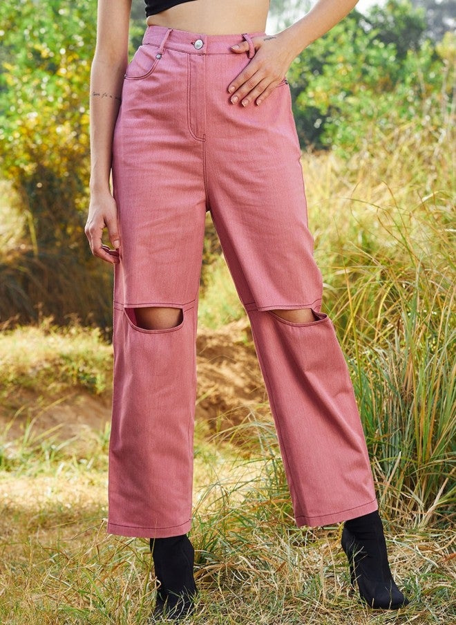 Athena Knee Cut-Out Denim Trousers for Women - Image 1