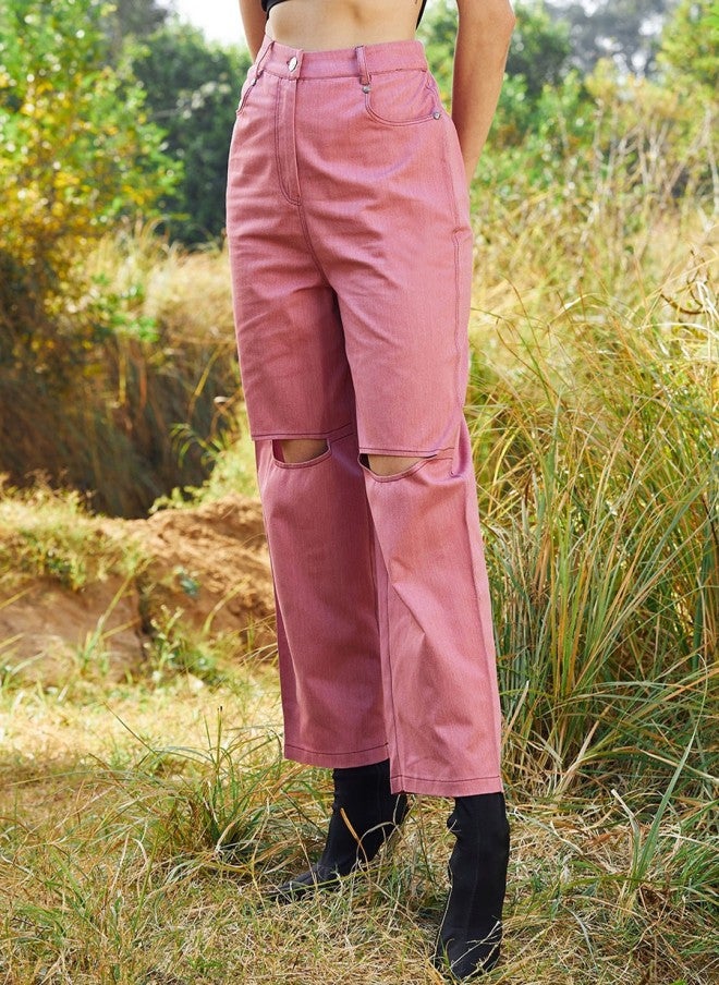 Athena Knee Cut-Out Denim Trousers for Women - Image 3