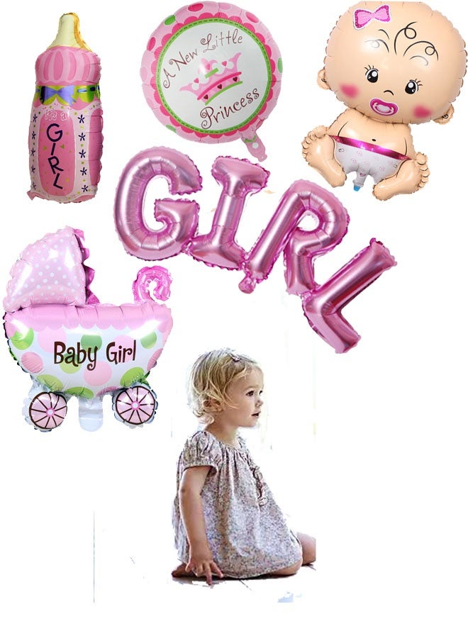 5-Pieces Decorative Newborn Baby Birthday Party Inflatable Balloon Set Girl - Image 2