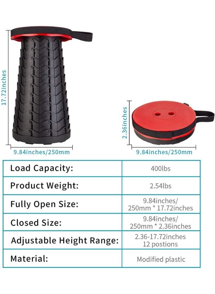 RELAXY Folding Stool Lightweight Yet More Sturdy with Load Capacity 400lbs Portable Collapsible Stool Retractable Stool for Camping Fishing Hiking BBQ (Red) - Image 2