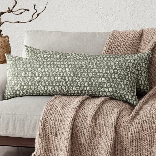 Foindtower Set of 2 Decorative Long Body Lumbar Throw Pillow Covers Neutral Modern Farmhouse Cushion Covers Vintage Home Decor for Sofa Couch Chair Bedroom Living Room1436 InchSage Green - Image 1