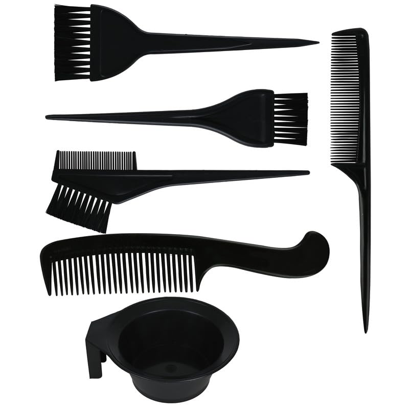 VEDETIC® Plastic Solid Hair Dye Brush and Bowl Set Hair Colouring Kit for Salon and Home Use for Men and Women (1 Bowl 3 Types Brush 2 Types Comb) - Image 1