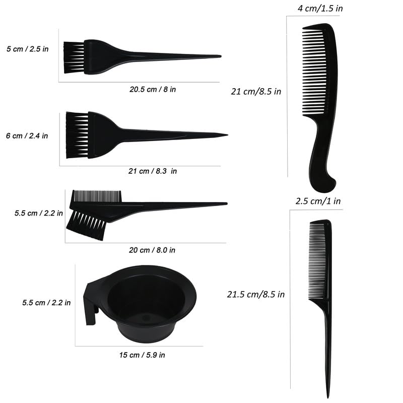 VEDETIC® Plastic Solid Hair Dye Brush and Bowl Set Hair Colouring Kit for Salon and Home Use for Men and Women (1 Bowl 3 Types Brush 2 Types Comb) - Image 2