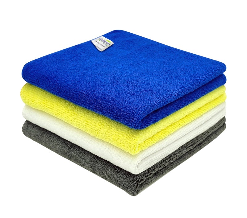 SOFTSPUN Microfiber Cloth - 4 pcs - 40x40 cms - 340 GSM Multicolor! Thick Lint & Streak-Free Multipurpose Cloths - Automotive Microfibre Towels for Car Bike Cleaning Polishing Washing & Detailing.… - Image 1